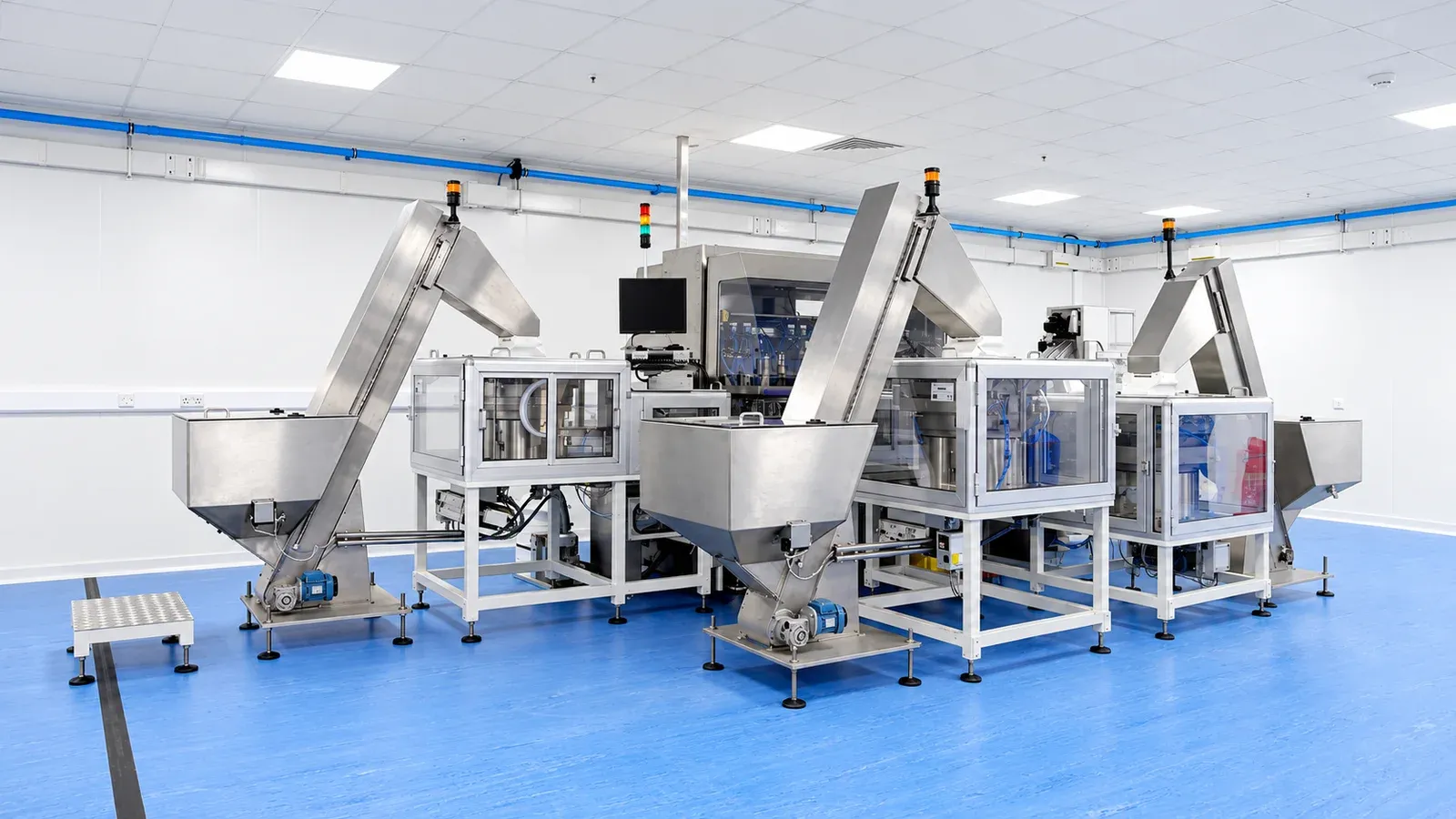 Controlled medical production and assembly equipment inside a clean manufacturing room